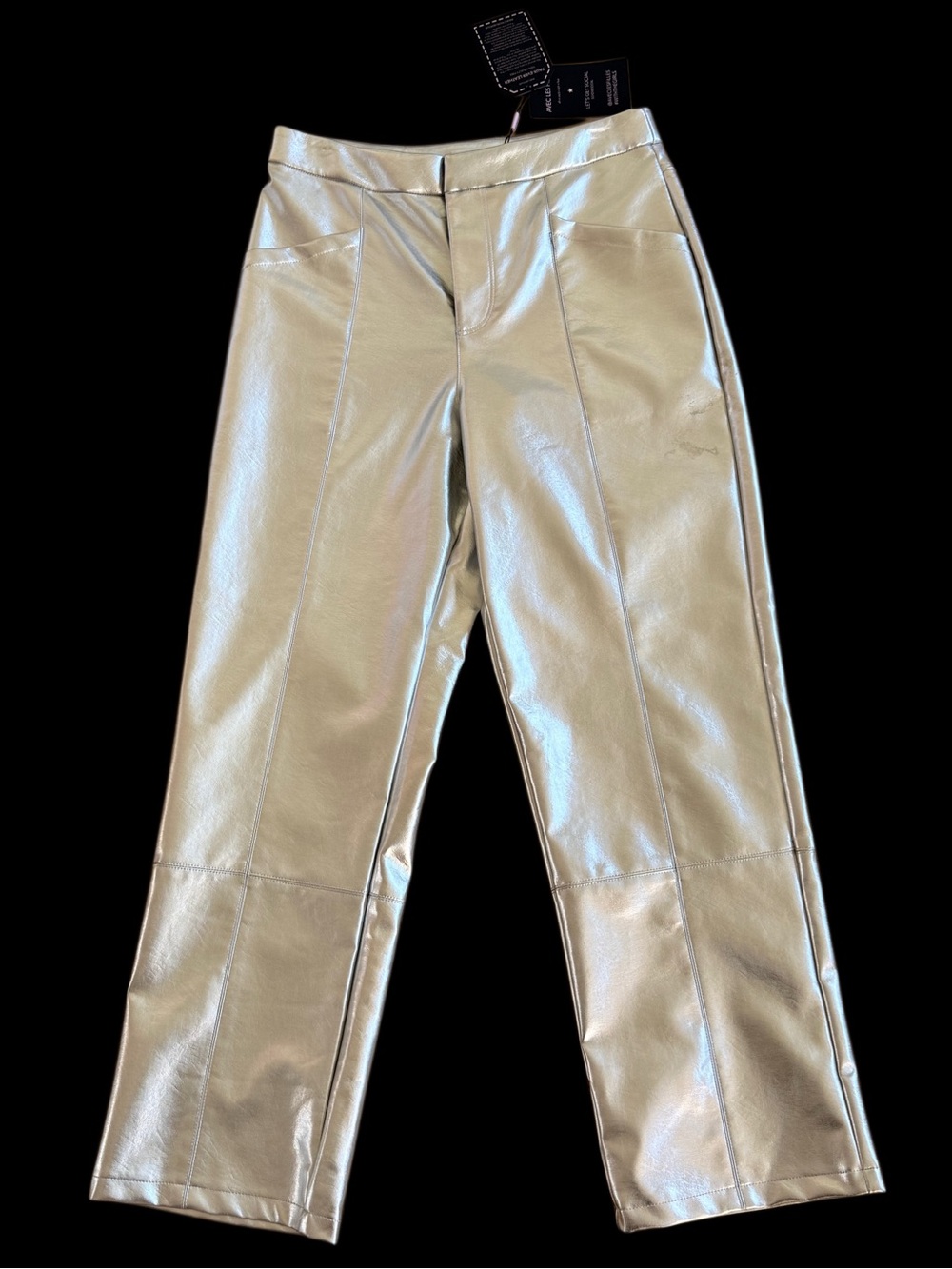 Avec Les Filles Silver Metallic Faux Leather Wide Leg Pants NWT-Sz M